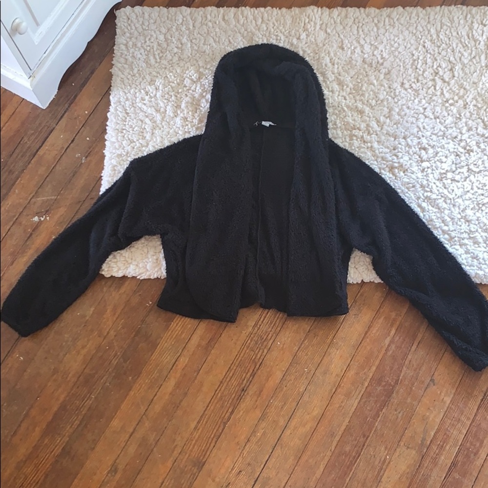 Black Hooded Teddy Jacket